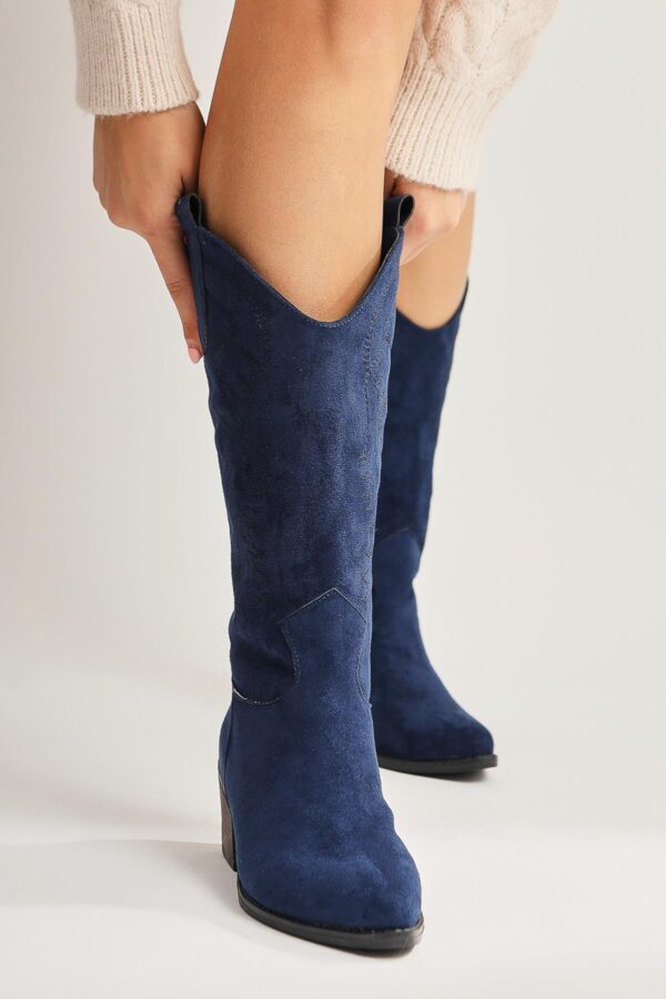 Germaine Navy Suede Embroidered Cowboy Boots