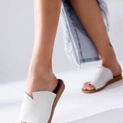 Genuine Leather Nita Asymmetric Cut White Slippers