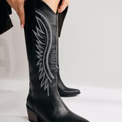 Hero Black Embroidered Cowboy Boots