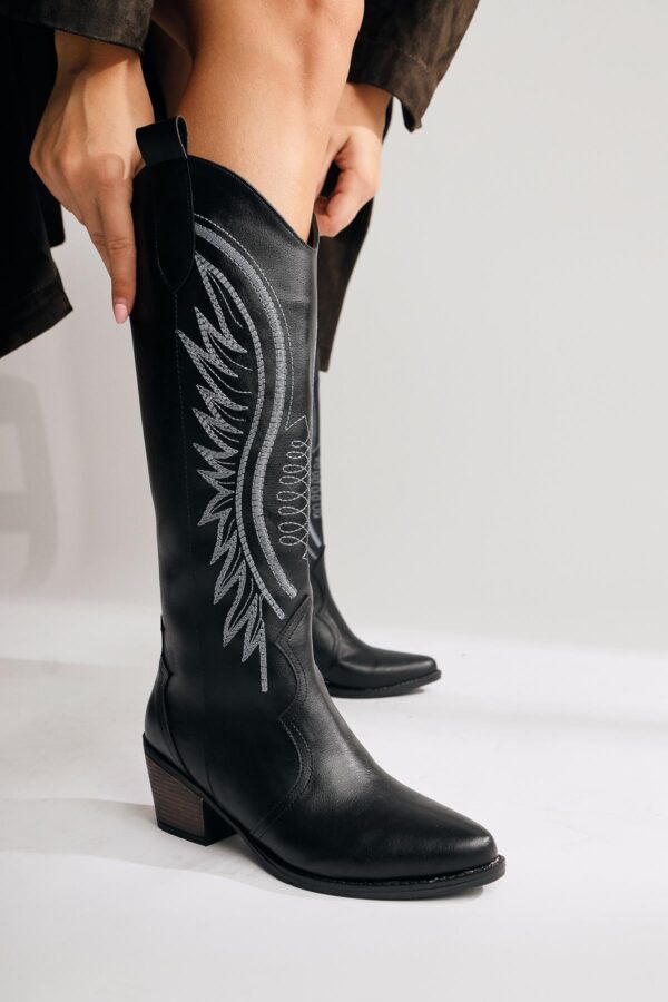 Hero Black Embroidered Cowboy Boots