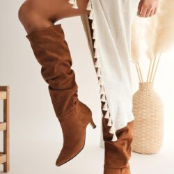 Lenora Tan Suede Pointed Toe Low Heeled Gusseted Pull-On Boots