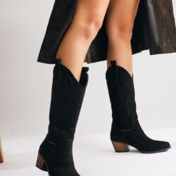 Germaine Black Suede Embroidered Cowboy Boots